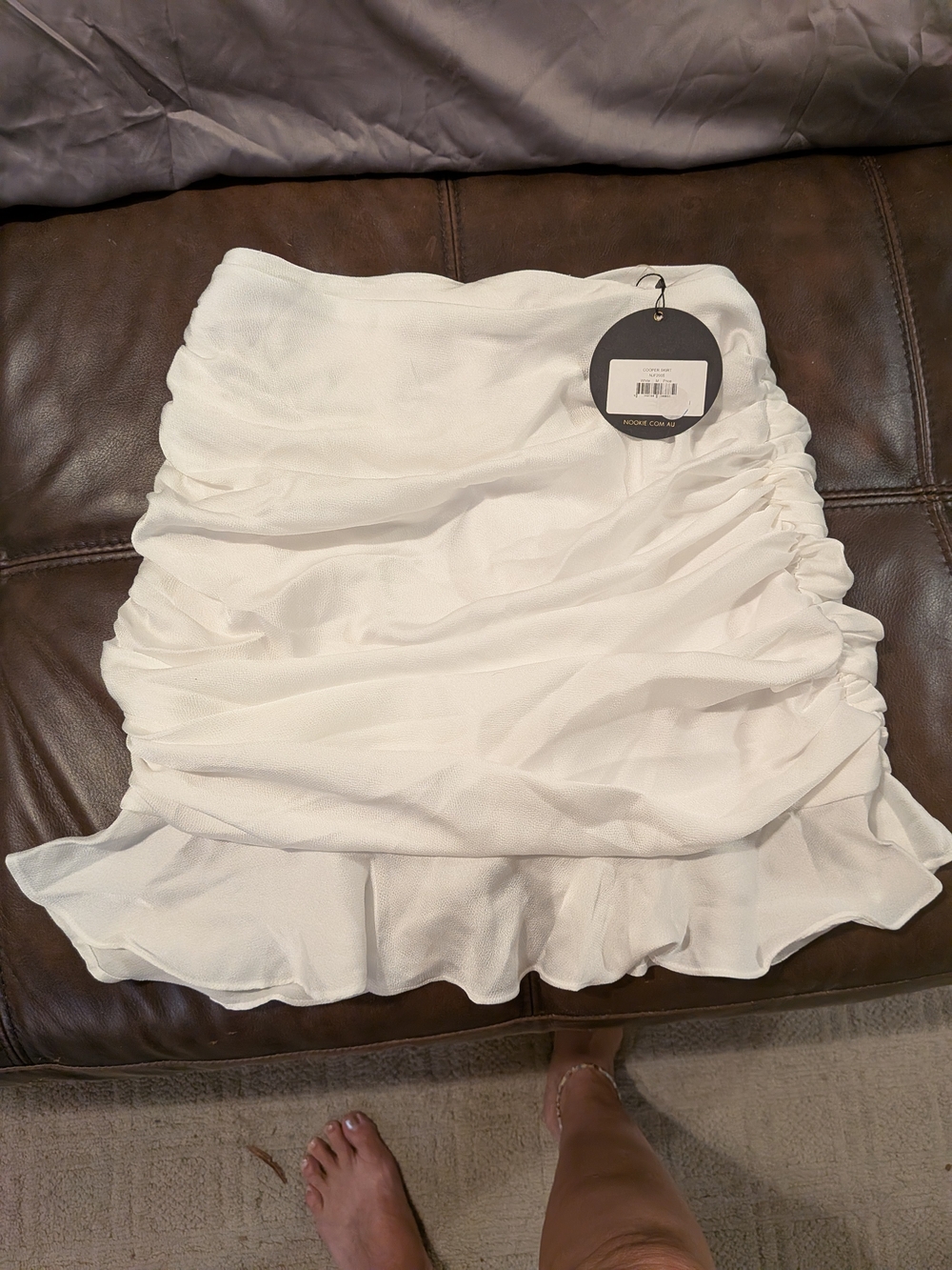 Nookie White Ruffled Ruched Mini Skirt Sz M